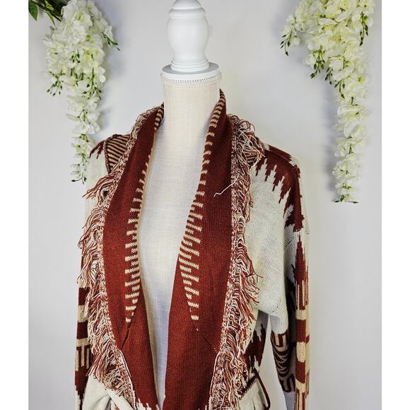 Tiffany & Grey Southwestern Aztec Fringe Cardigan Sweater Jacket XL Boho Cozy - Picture 6 of 13